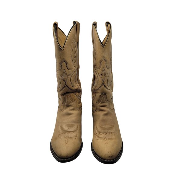 VTG‎ Mens Tony Lama Tan Leather Western Cowboy Boots Sz 9.5 Embroidered Festival - Picture 2 of 12